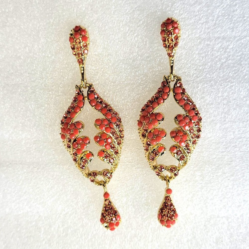 Peach drop chandelier earrings